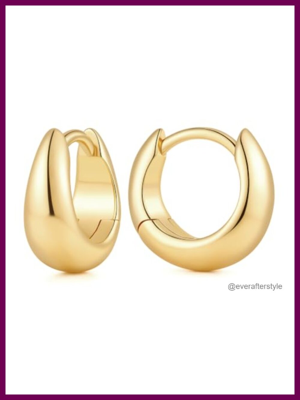 14K Gold Plated Chunky Hoop Earrings Women Crescent Polished